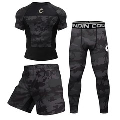 Black Camo No Gi BJJ Jiu Jitsu Rashguard or MMA Shorts Spats Sets For No Gi