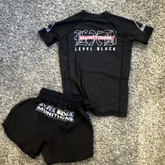 Level Black Munitions Rash Guard Jiu Jitsu set Black MMA youth Large Unisex