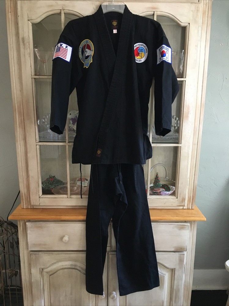 Vintage Martial Arts Uniform KYUKI-DO Black Jacket Pants w/Patches Youth 1/150