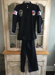 Vintage Martial Arts Uniform KYUKI-DO Black Jacket Pants w/Patches Youth 1/150