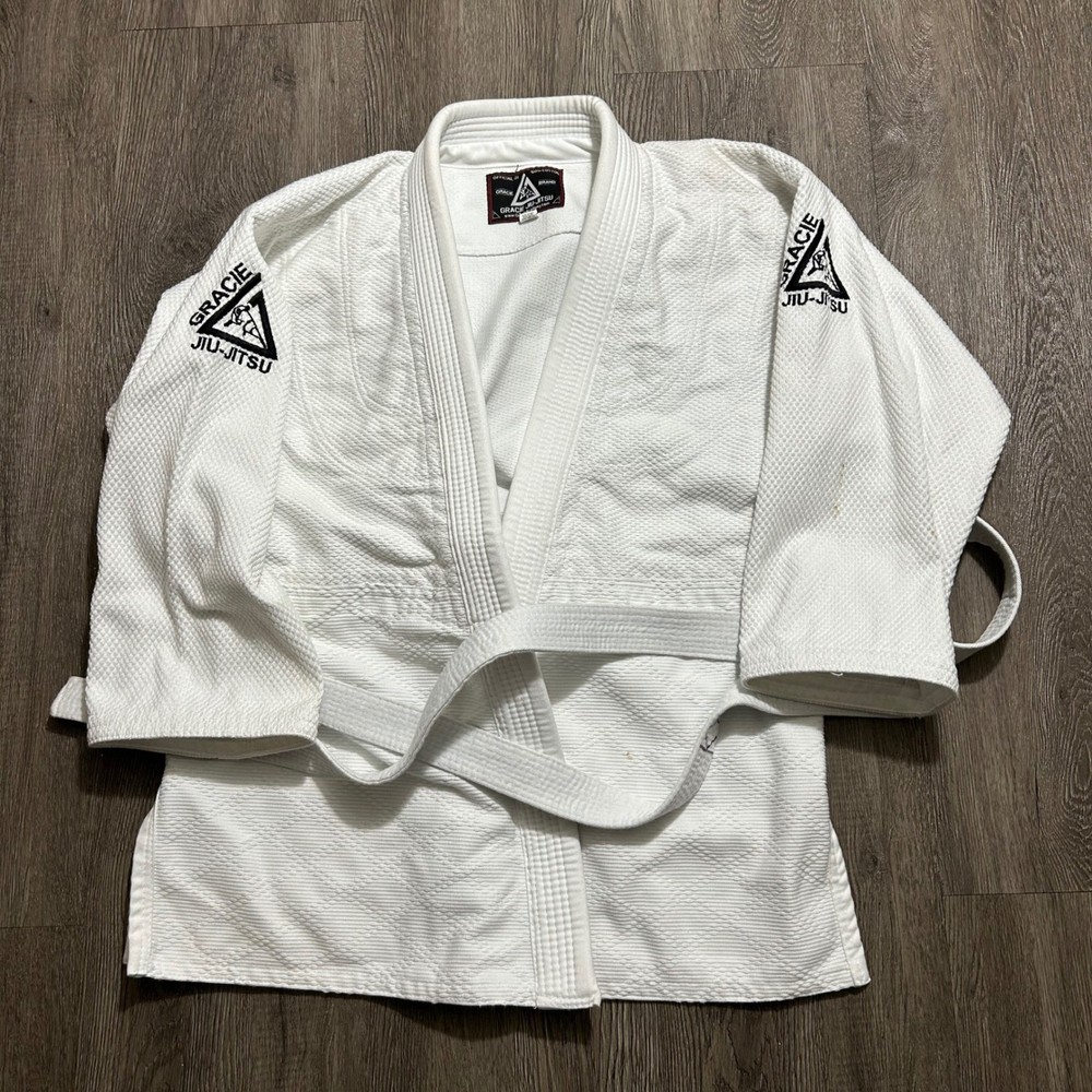 Gracie Jiu-Jitsu Gi Size A3 3/160 White Pearl Weave Cotton BJJ Jacket Belt