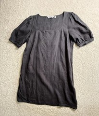 Paris Atelier & Other Stories Linen Dress Women L Gray Puff Sleeve Square Neck