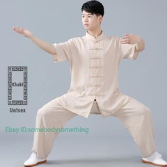 Linen Martial Arts Tai Chi Uniform Kung Fu Wingchun Suit Short Sleeves Outfit