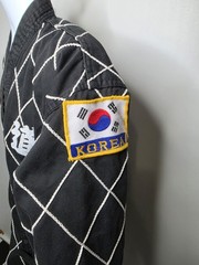 Vintage Taekwondo Jacket Black Belt Korea USA Patches Martial Arts Uniform