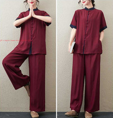 Women Short Sleeves Tai Chi Suit Morning Exercise Uniform Kung Fu Clothes Sets