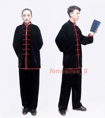 2PC Suit Men’s Velvet Coat Pants Tai Chi Thicken Comfort Classic Stand Collar SZ