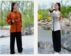 Unisex Tai Chi Kung Fu Suit Set Line Blend Morning Exercise martial arts Uniform