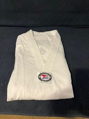 Taekwondo Uniform White Fabric Top Pants Belt Adult Black Belt Institute Size 7