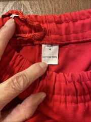 Martial Arts Pants Red Sz4/180 Gi Elastic/String Wst Crotch Gusset, Heavy Weight