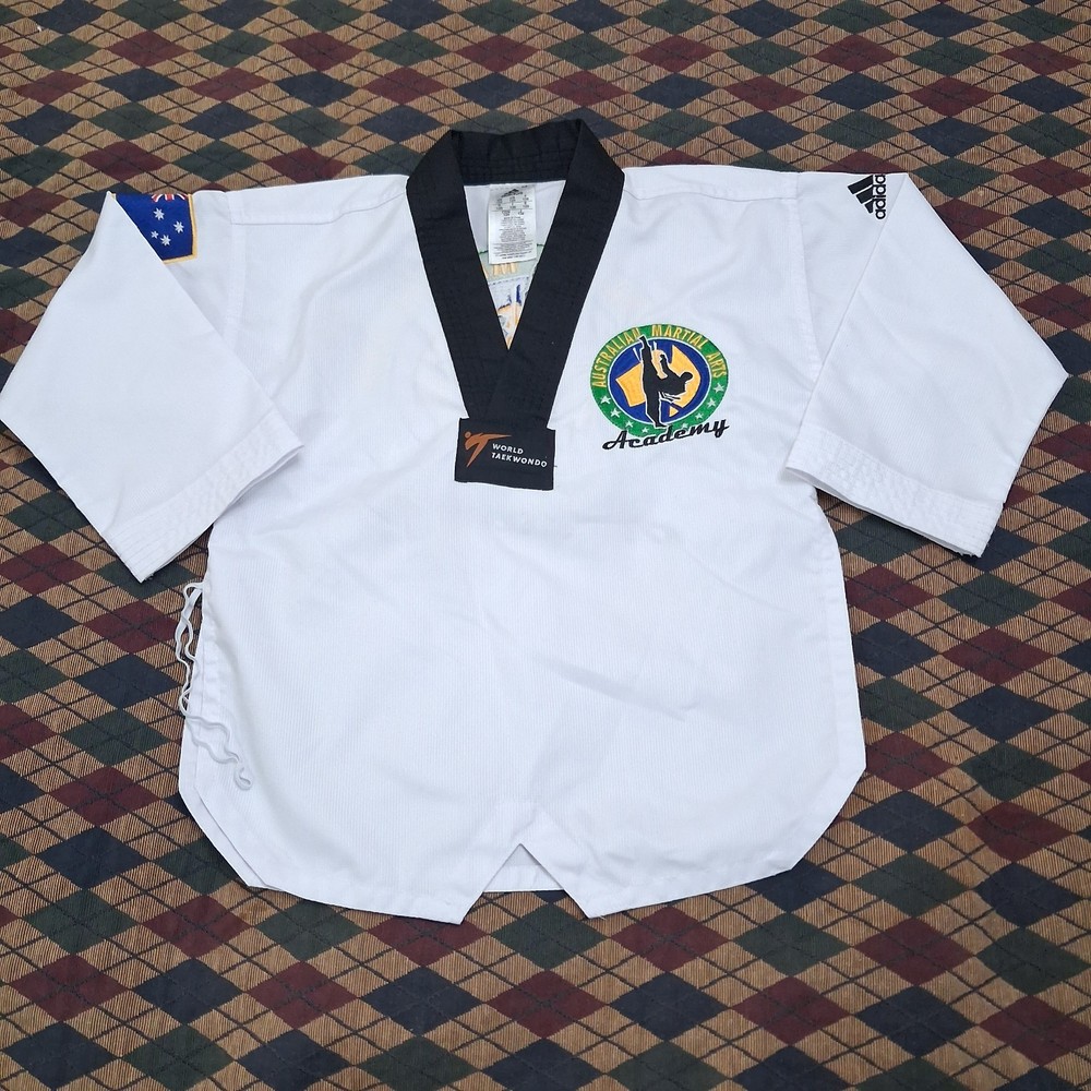 Adidas World Taekwondo Dobok Top Kids Size 120 Australia Martial Arts Logo White