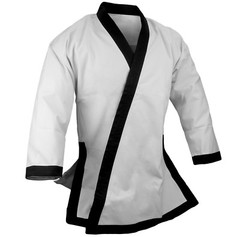10 oz Tang Soo Do Uniform Gi White w Black Trim Cotton Medium Weight with Cuffs