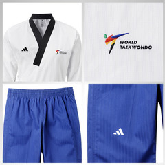 Adidas poomsae WT dan uniform female taekwondo dobok TKD white navy collar
