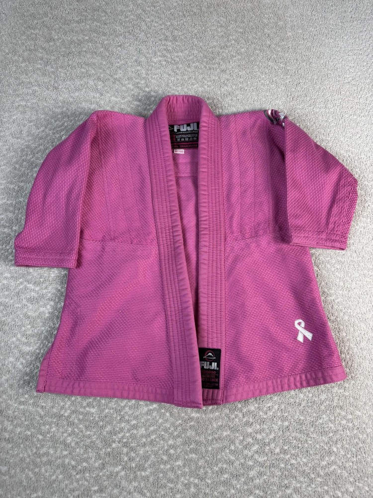 Fuji Kimonos BJJ Brazilian Jiu Jitsu Kimono Gi Jacket Girls XS Top Pink Ribbon