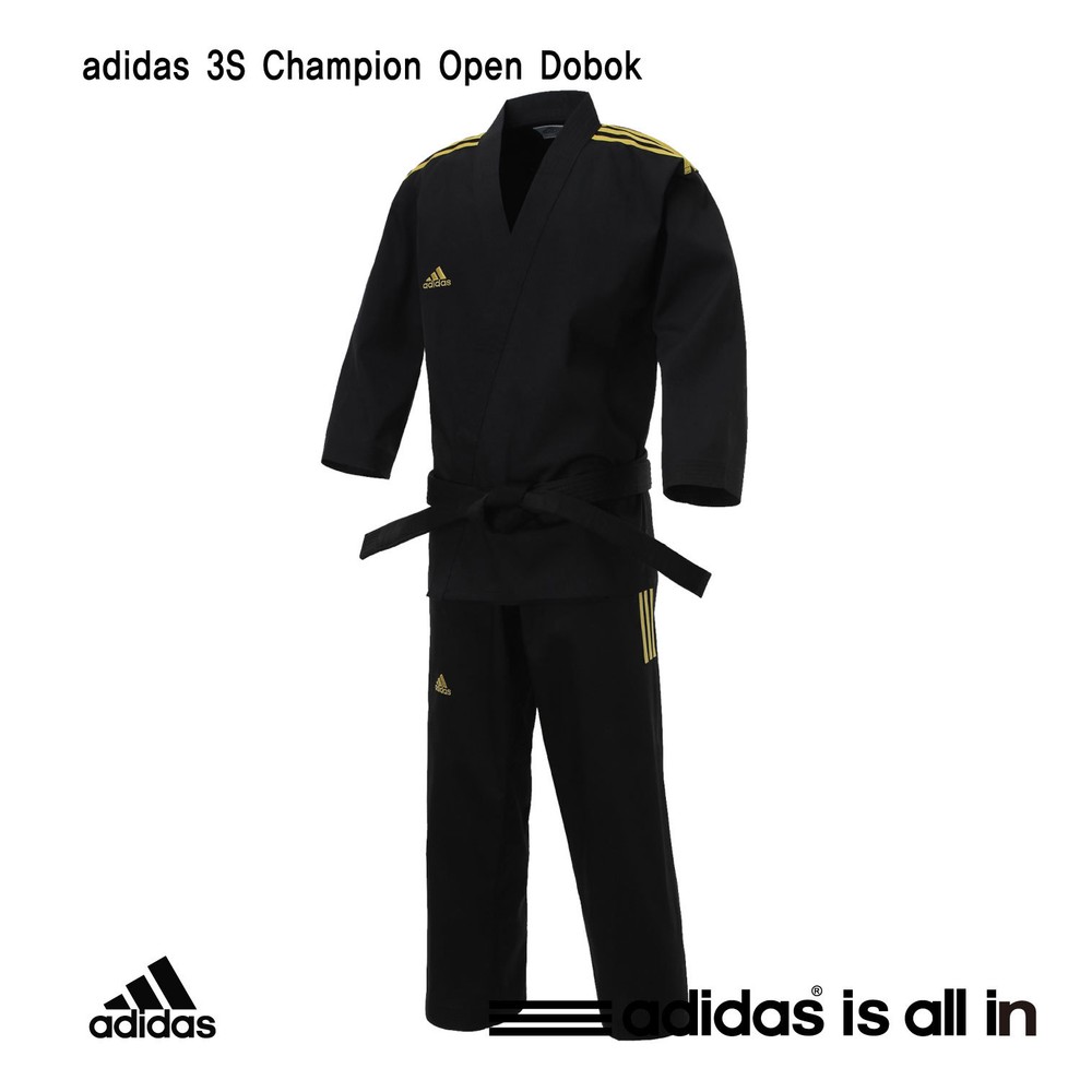 Adidas 3S Boy’s Champion Uniform/Dobok/ITF Style/Open type uniform/Black Uniform