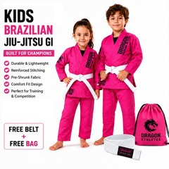 Children’s Pink Brazilian Jiu-Jitsu Gi Kids BJJ Training Uniform with Belt & Bag