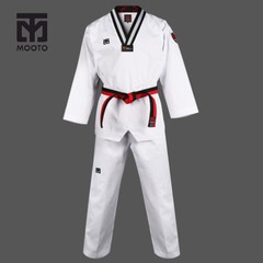 Mooto 1st Dan Black Belt Kukkiwon Taekowndo Kid Uniform Dobok Gi White Stripe