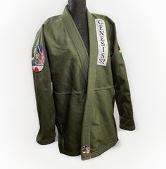Jiu Jitsu Gi Size A2 Olive Green Biblical Scene Genesis 32 Brazil USA Japan Flag