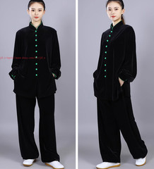 Fall Winter Unisex Tai chi Uniforms Warm Korean velvet Kung fu Martial arts Suit