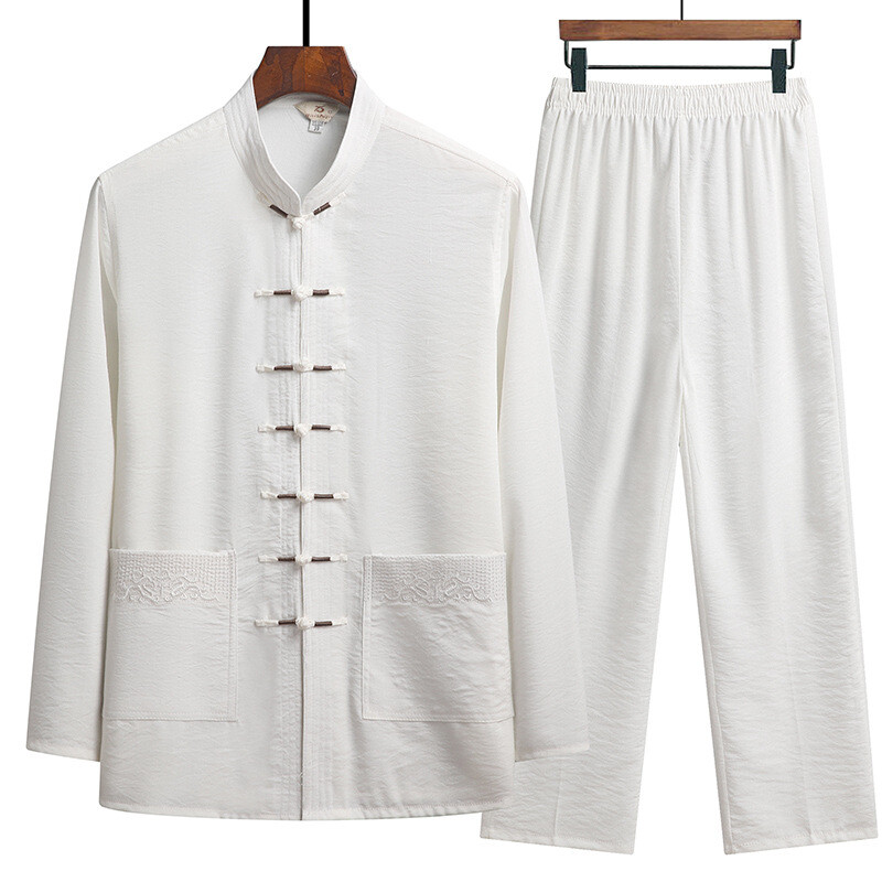 Men Chinese Tang Suit Tai Chi Set Kung Fu Long Sleeve Shirt and Pant Uniform