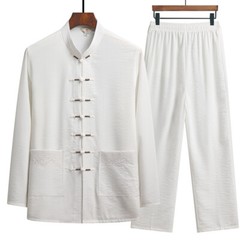 Men Chinese Tang Suit Tai Chi Set Kung Fu Long Sleeve Shirt and Pant Uniform
