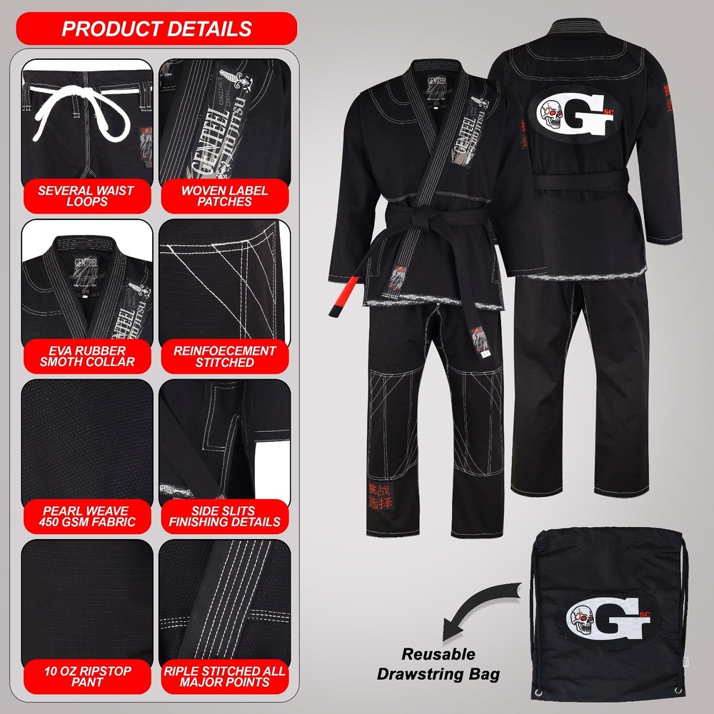 Black Brazilian jiu jitsu Uniforms Genteel Kimono premium quality BJJ GI A4 size