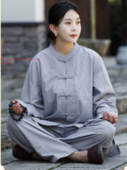 Unisex Shaolin Buddhist Monk Meditation Kung Fu Uniform Cotton Buckle Suit Sets