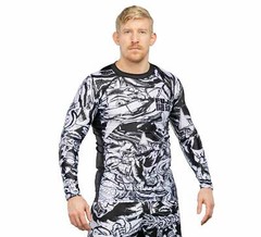 Fuji Fighting Spirit MMA BJJ Jiu Jitsu Long Sleeve LS Rashguard – Black/White