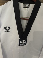 KSD Hankook Sports Taekwondo Uniform Top Dobok Size 170 White Black V Neck KTA