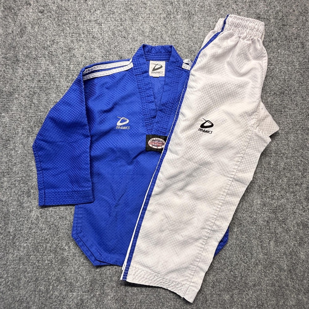 Dynamics Tae Kwon Do Gi Uniform Kids XS 0/140 Blue Jacket Pants Black Belt Club