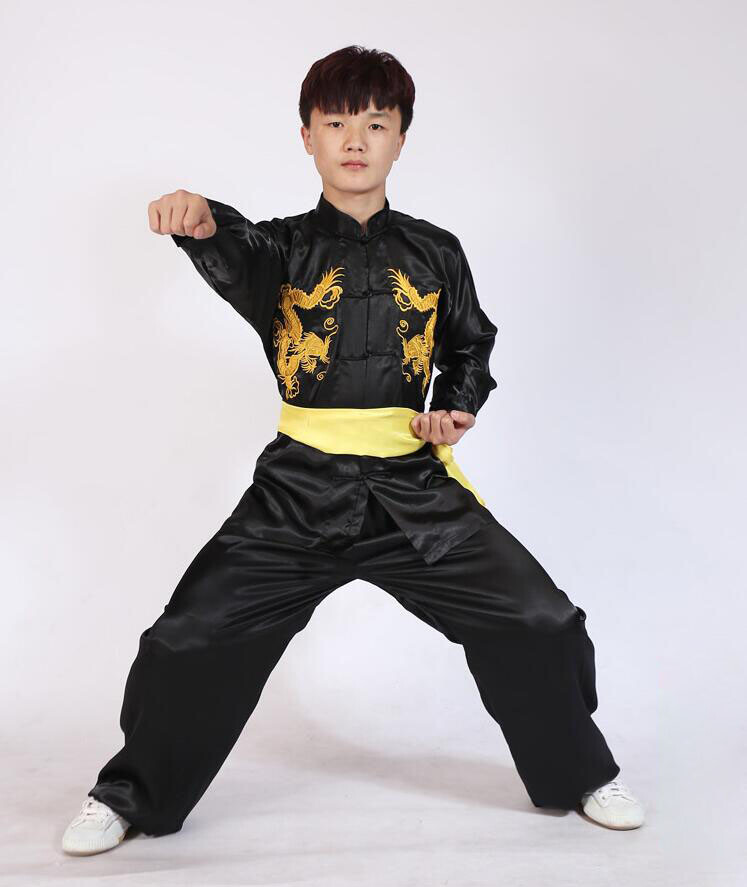 Silk Martial Arts Kung Fu Uniform Tai Chi Suit Wushu Clothes Dragon Embroidery