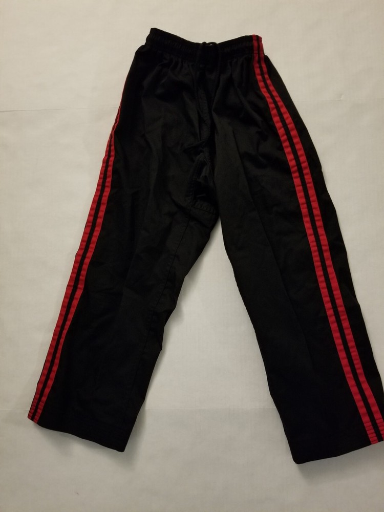 Kids Karate Pants NEW Size 1 Black w/Red Stripes. Elastic Waist w/ Drawstring