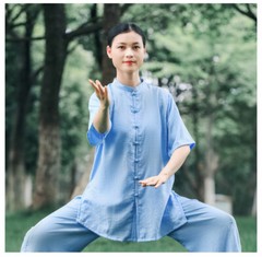 Summer Breathable Short Sleeve Kung Fu Shirts Wing Chun Training Vintage Sport