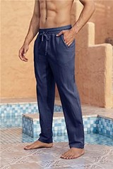 Mens Linen Pants Casual Loose Lightweight Drawstring Medium 01-navy Blue