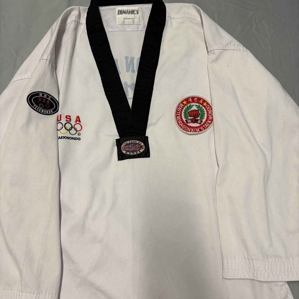 Dynamics Mens 4 White Taekwondo Karate V-Neck Martial Arts Dobok Top USA Olympic