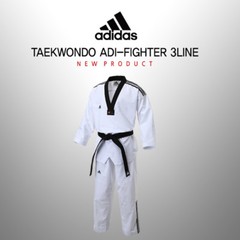 Adidas Official Taekowndo New 3 Line Fighter Uniform Dobok Gi Kukkiwon Approved