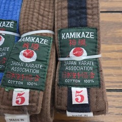 4 NOS Kamikaze Karate Belt Obi Japan Karate Association brand brown Blue Yellow
