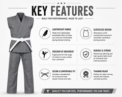 Premium Grey Sleeveless Karate Uniform with White Belt | Lightweight Martial Art