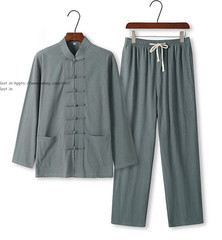 Chinese Traditional Tang Suit Kung Fu Tai Chi Uniform Men Linen Shirt+Pants Set