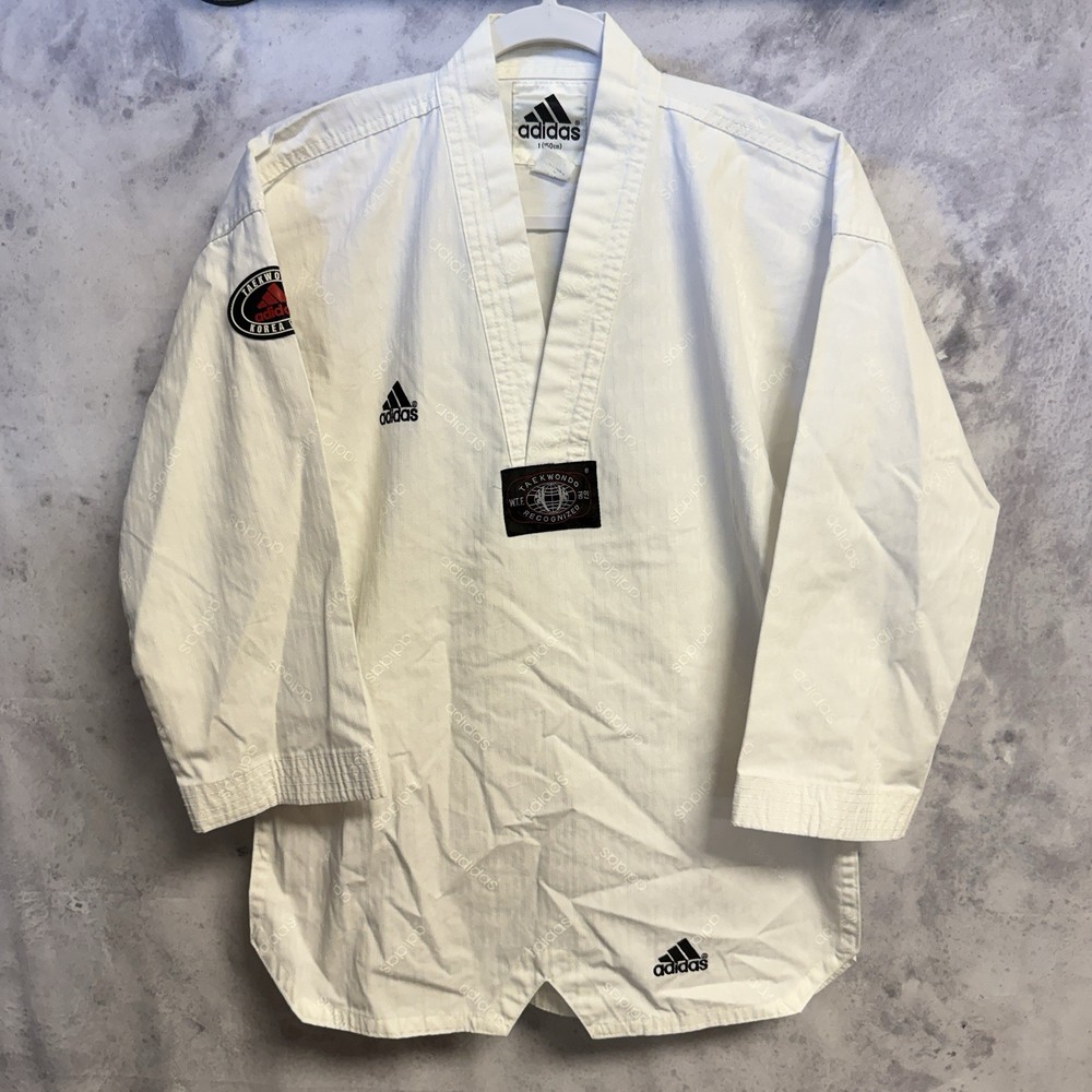 Vintage 90s Adidas Taekwondo Karate Dobok Gi Uniform White Top Size 1 150CM