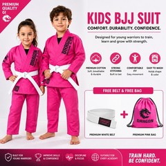 Kids BJJ Gi Brazilian Jiu-Jitsu Martial Arts Uniform Red or Pink with Belt & Bag