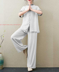 Women Short Sleeves Tai Chi Suit Morning Exercise Uniform Kung Fu Clothes Sets