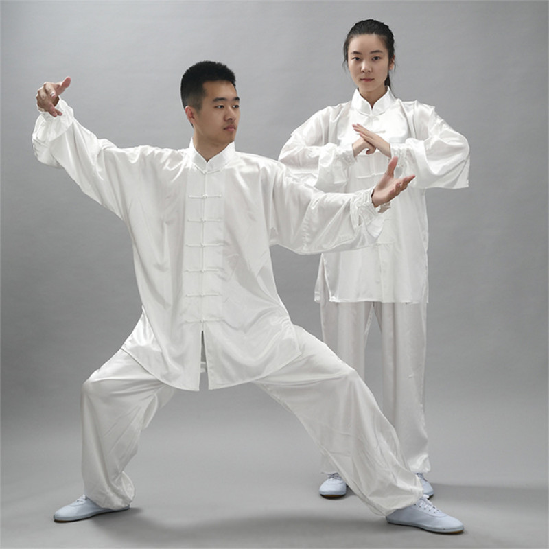 Chinese Women Men Kung Fu Uniform Martial Arts Wushu Taiji Suit Milk Silk