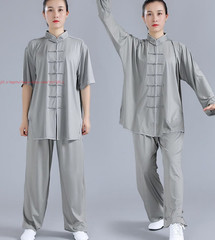 Unisex Adult Milk Silk Chinese Tai Chi Suit Morning Exercise Uniform Kung Fu Set