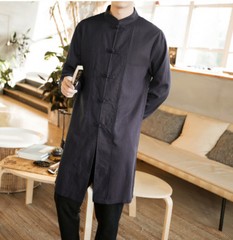 Men Chinese Tang Suit Kung Fu Tai Chi Cotton Linen Traditional Coat Long Uniform