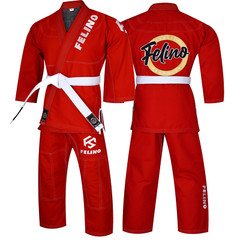 Felino Red Adult Premium BJJ Gi Uniform Pearl Weave Brazilian Jiu Jitsu Kimono