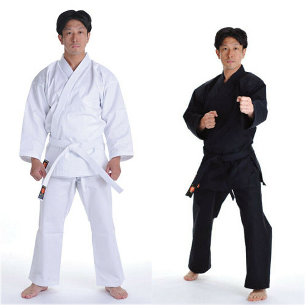 KANKU NEW Lightweight Black and White Karate Uniform, Gi Adult Kids w/White belt