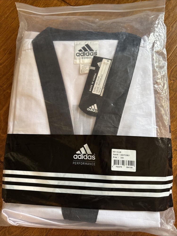 Adidas White With Black Collar Taekwondo Uniform Size 8/220 CM