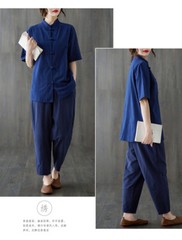 Women’s Retro Linen Shirts Pants Tai Chi Sets Blouse Martial Arts Kung Fu Suits