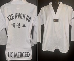 White UC MERCED Bobcats Tan Keon Do Martial Arts ADIDAS Gi Shirt Size 3 170 Cm