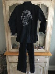 Vintage Martial Arts Uniform KYUKI-DO Black Jacket Pants w/Patches Youth 1/150
